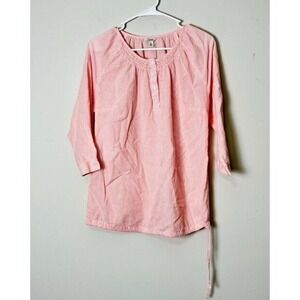 LL Bean Tunic Top Women's Medium Pink Striped 3/4‎ Sleeve Cotton Blend Blouse